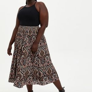 Ikat Smocked Waist Crinkle Tea Length Skirt